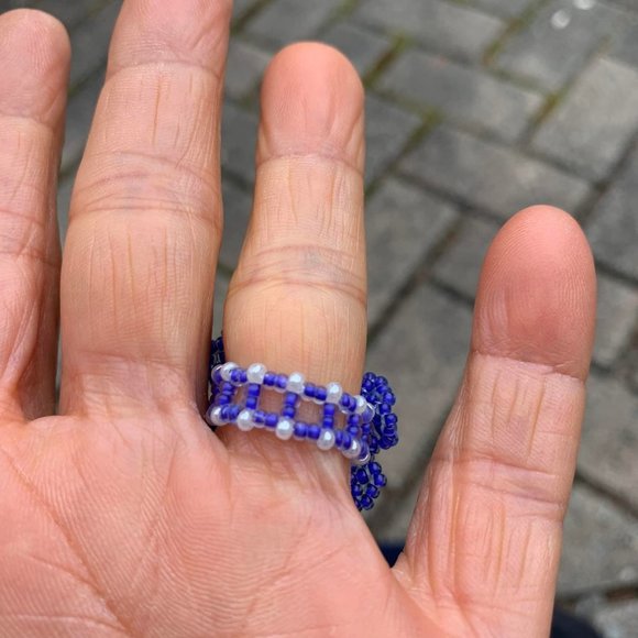 🌷3 for$25🌷Handmade, Glass Seed Bead Purple Flower Ring, Fits up to Ring 8 - Picture 4 of 4